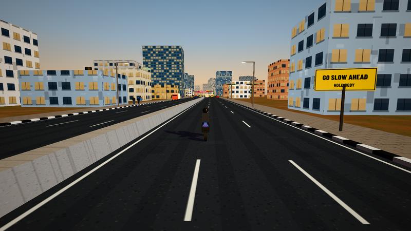 A blue powerbike weaving through traffic in Lekki