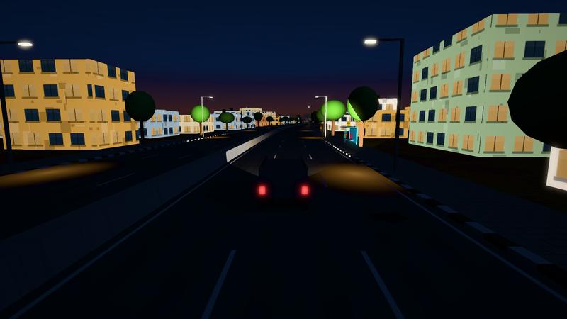 An SUV driving through leafy Ikoyi at night